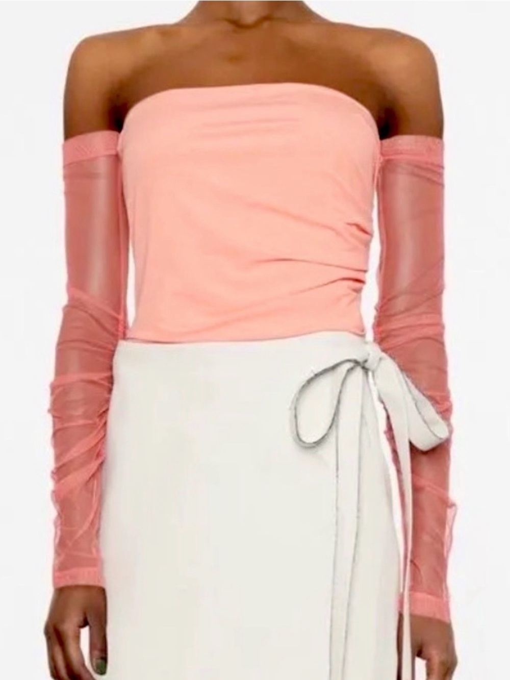 Helmut Lang Sheer Long Sleeve 2-in-1 Blouse Top, NEW